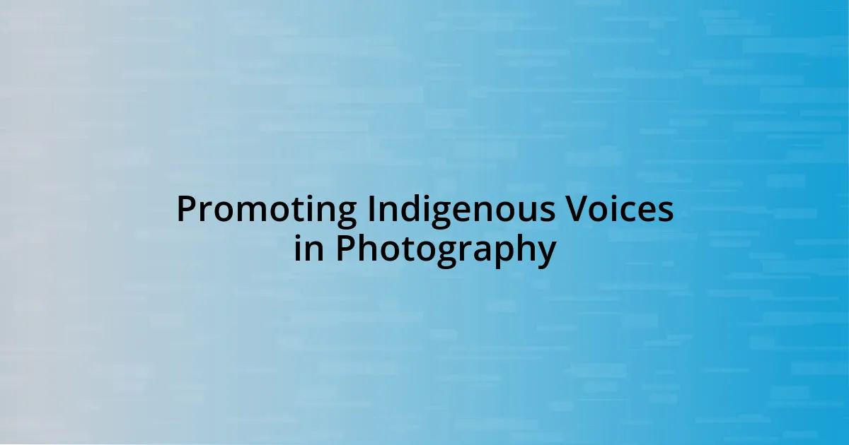 Promoting Indigenous Voices in Photography