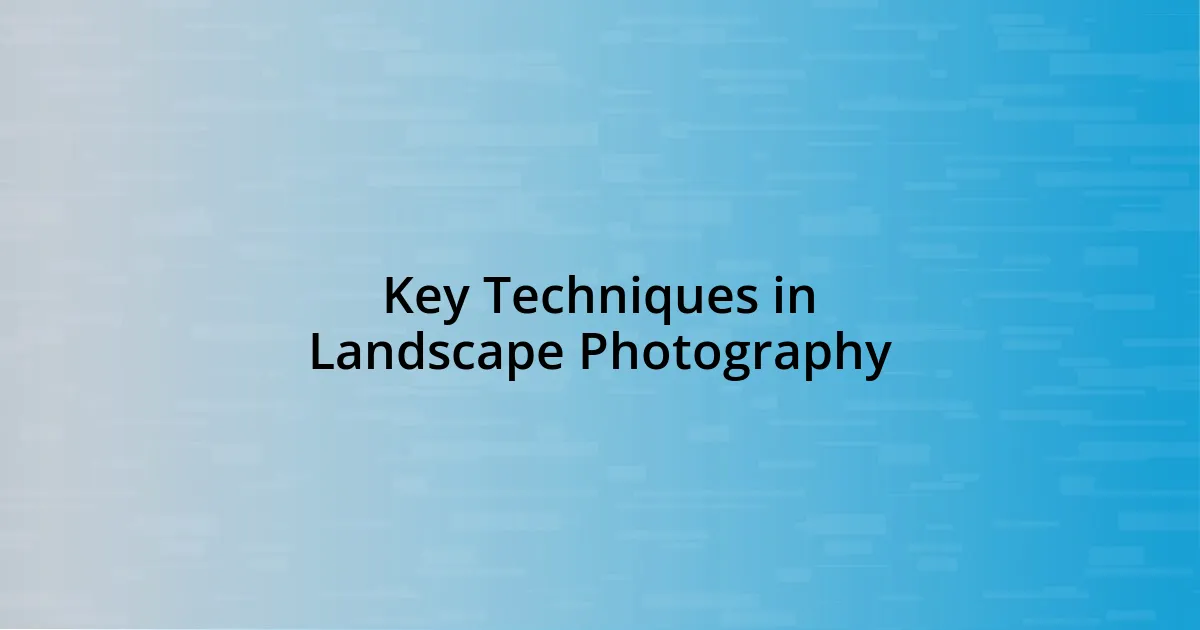 Key Techniques in Landscape Photography